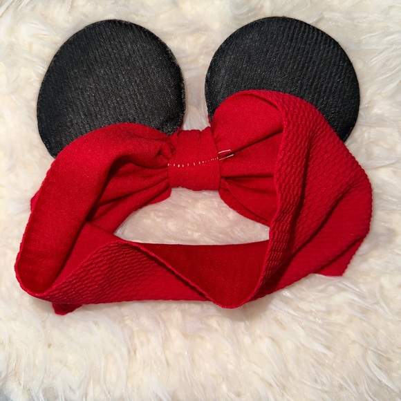 Disney Mickey Mouse Sequin Ears Red waffle wide Headband bow NWOT! - Picture 4 of 4